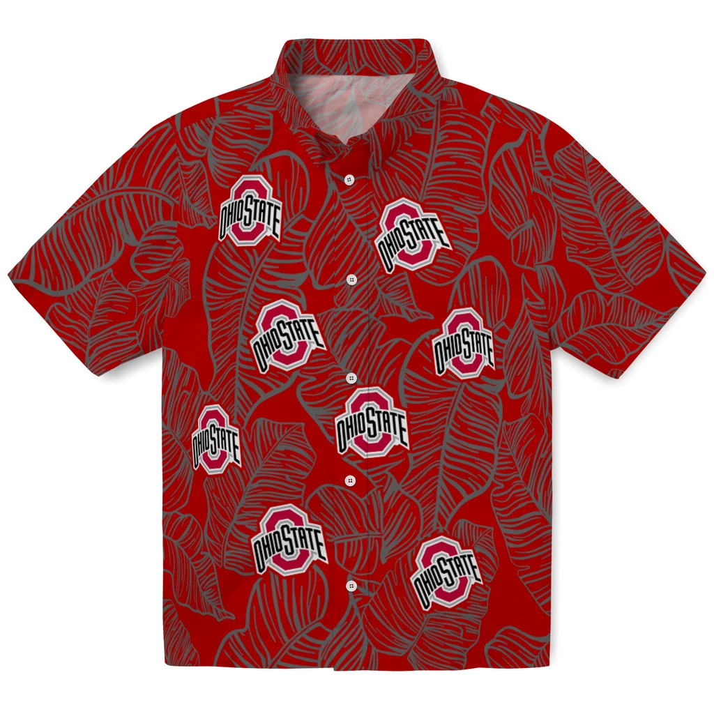 Ohio State Buckeyes Hawaiian Shirt - Leaf Outline ohio state buckeyes leaf outline scarlet hawaiian shirts best selling