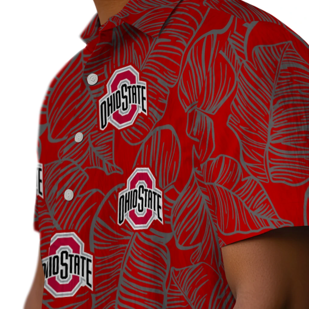 Ohio State Buckeyes Hawaiian Shirt - Leaf Outline ohio state buckeyes leaf outline scarlet hawaiian shirts trendy