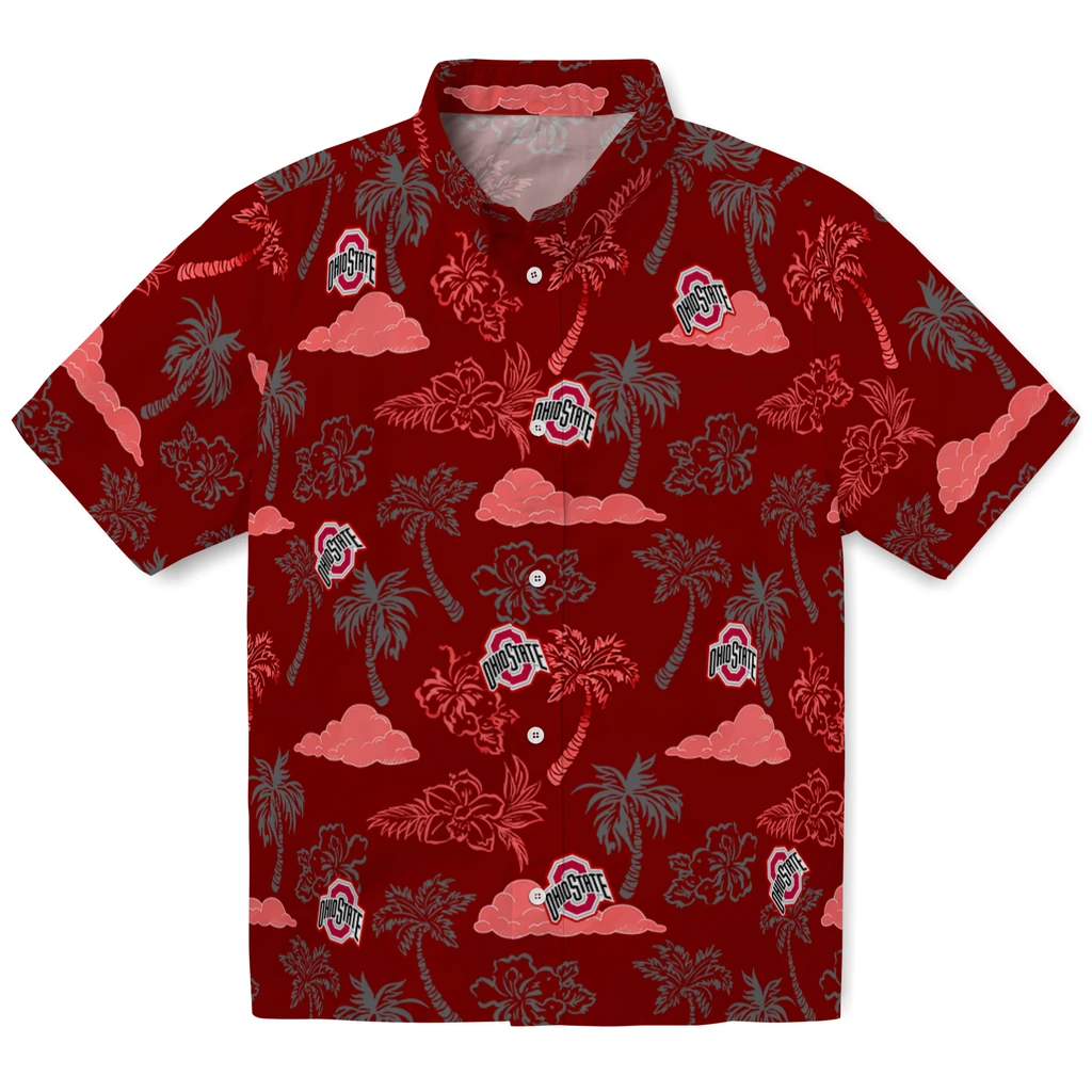Ohio State Buckeyes Hawaiian Shirt - Palm And Clouds ohio state buckeyes palm and clouds scarlet hawaiian shirts best selling