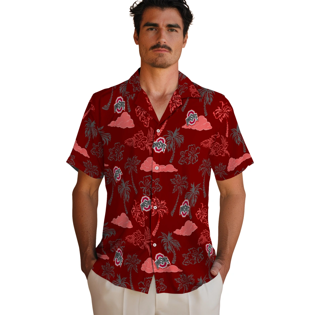 Ohio State Buckeyes Hawaiian Shirt - Palm And Clouds ohio state buckeyes palm and clouds scarlet hawaiian shirts fashion forward