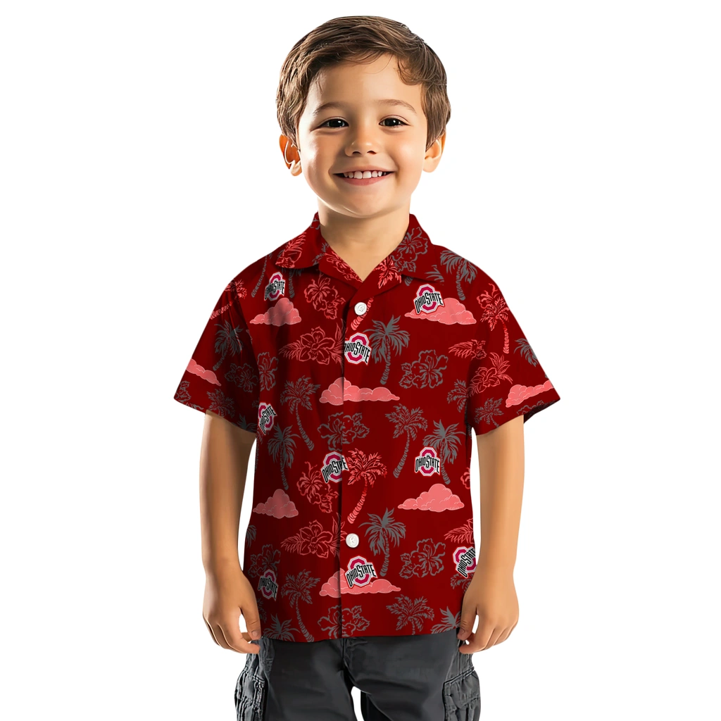 Ohio State Buckeyes Hawaiian Shirt - Palm And Clouds ohio state buckeyes palm and clouds scarlet hawaiian shirts top rated