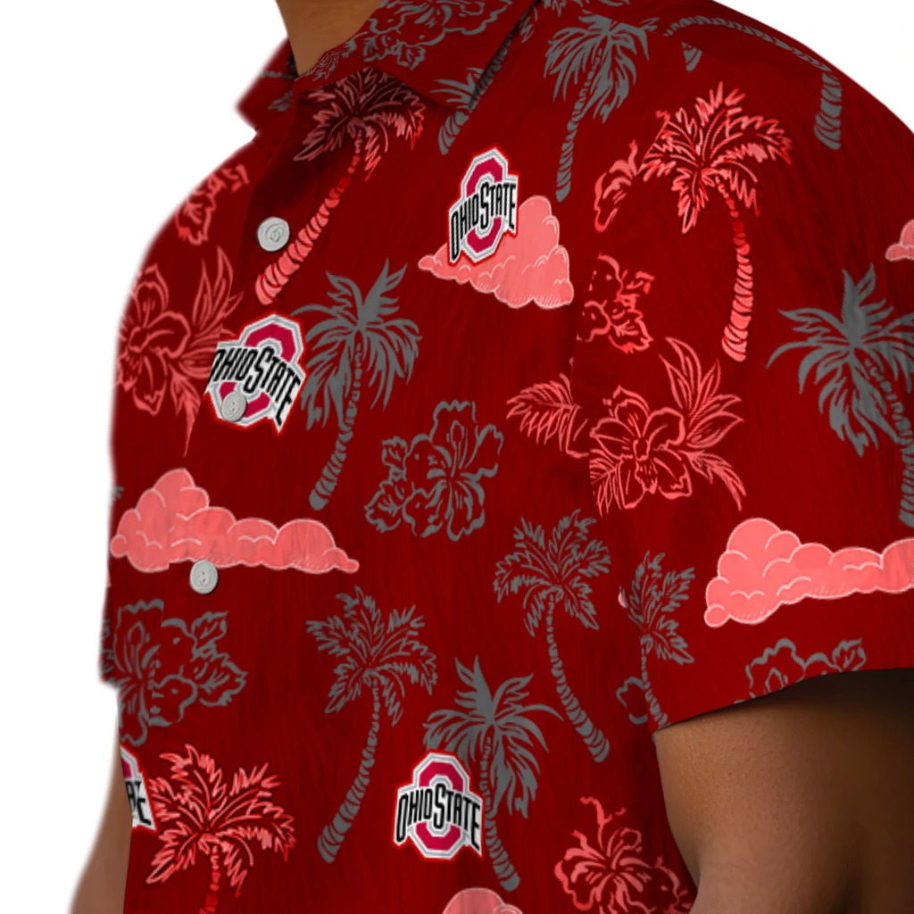 Ohio State Buckeyes Hawaiian Shirt - Palm And Clouds ohio state buckeyes palm and clouds scarlet hawaiian shirts trendy