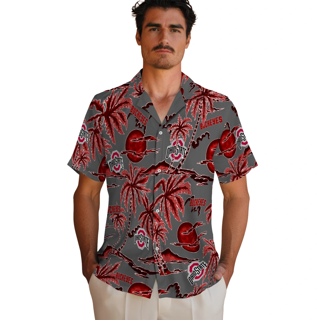 Ohio State Buckeyes Hawaiian Shirt - Palm Sunset ohio state buckeyes palm sunset hawaiian shirts fashion forward