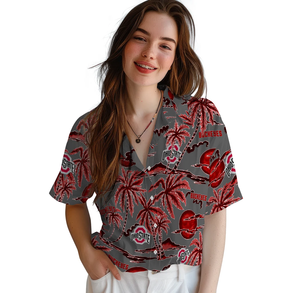 Ohio State Buckeyes Hawaiian Shirt - Palm Sunset ohio state buckeyes palm sunset hawaiian shirts latest model