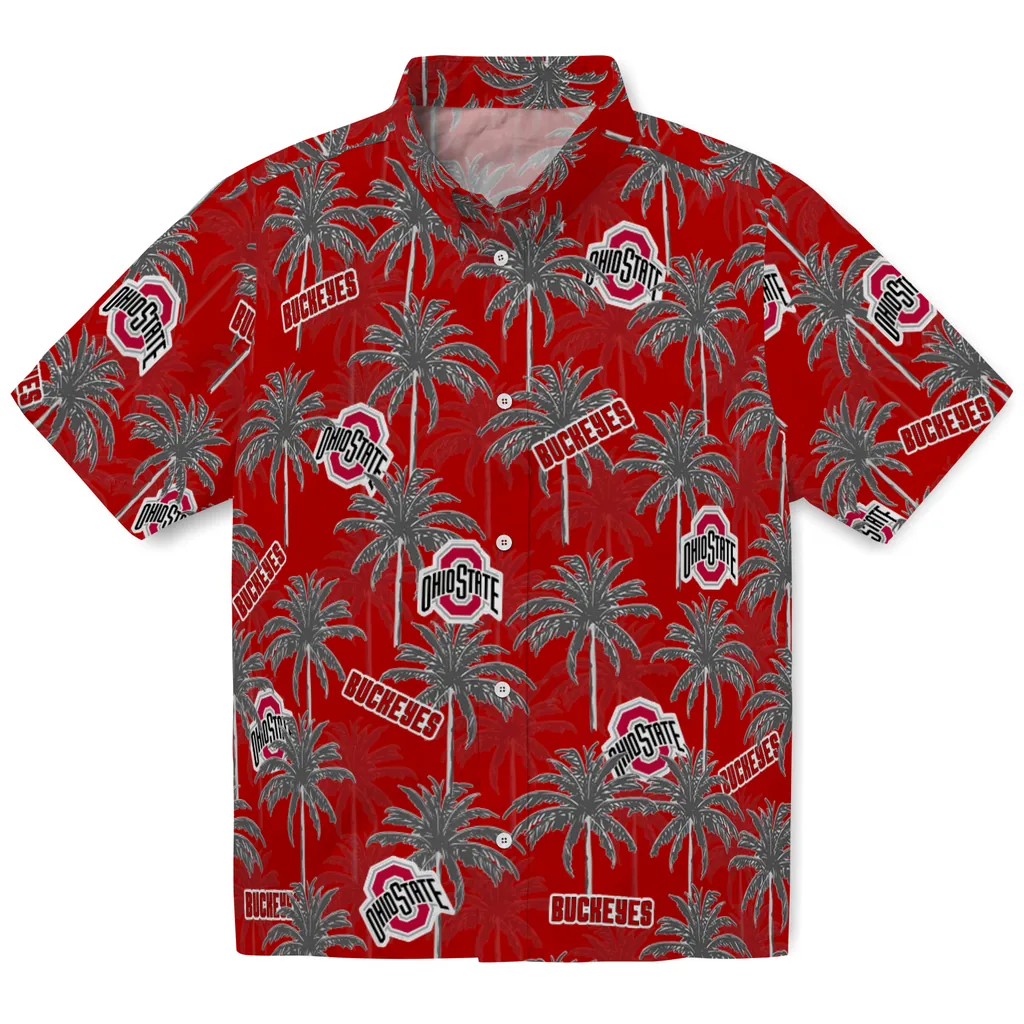 Ohio State Buckeyes Hawaiian Shirt - Palm Tree Motif ohio state buckeyes palm grove scarlet hawaiian shirts best selling