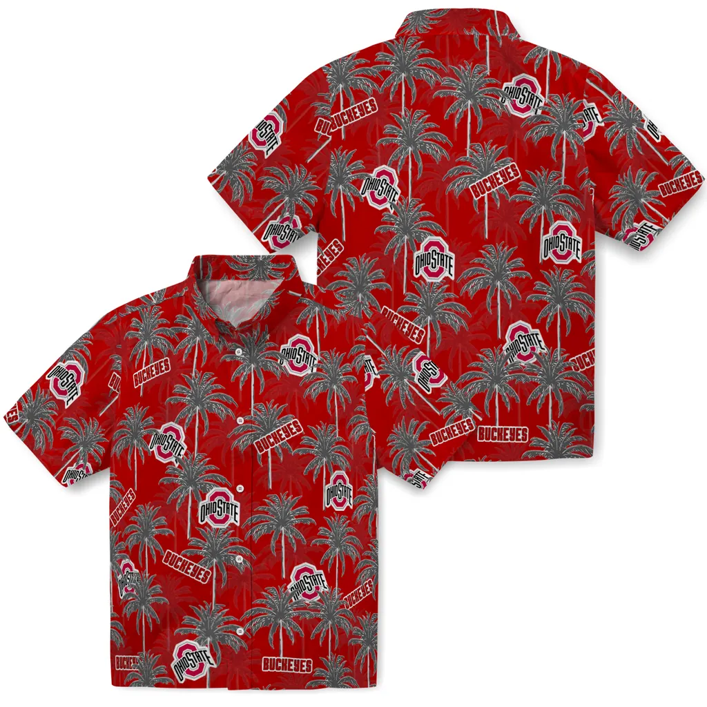 Ohio State Buckeyes Hawaiian Shirt - Palm Tree Motif ohio state buckeyes palm grove scarlet hawaiian shirts high quality