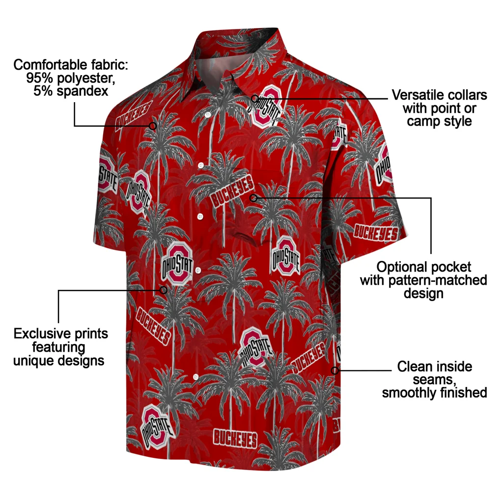 Ohio State Buckeyes Hawaiian Shirt - Palm Tree Motif ohio state buckeyes palm grove scarlet hawaiian shirts new arrival