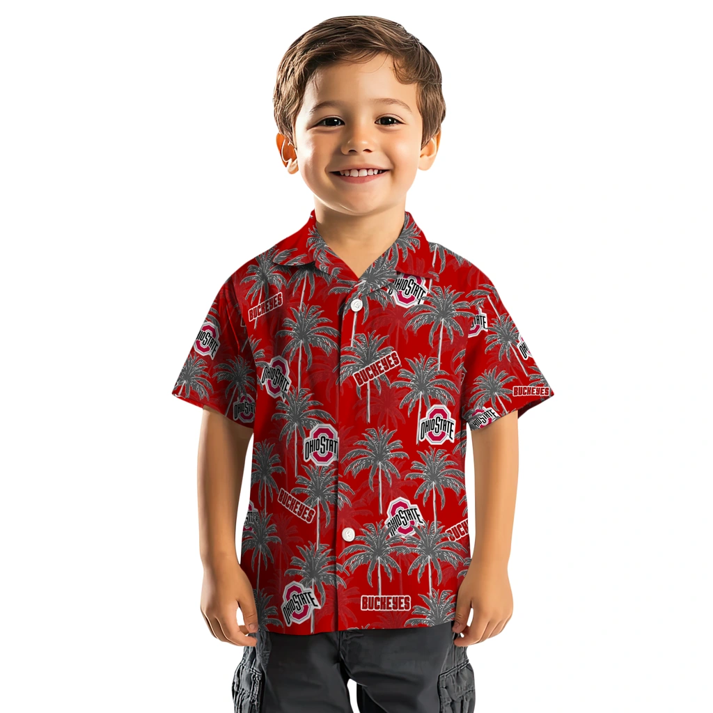Ohio State Buckeyes Hawaiian Shirt - Palm Tree Motif ohio state buckeyes palm grove scarlet hawaiian shirts top rated