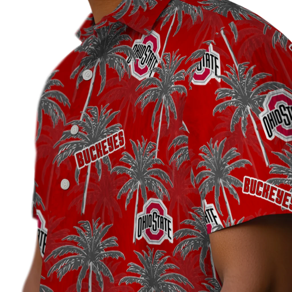 Ohio State Buckeyes Hawaiian Shirt - Palm Tree Motif ohio state buckeyes palm grove scarlet hawaiian shirts trendy