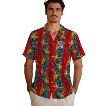 ohio state buckeyes paradise vines scarlet hawaiian shirts fashion forward
