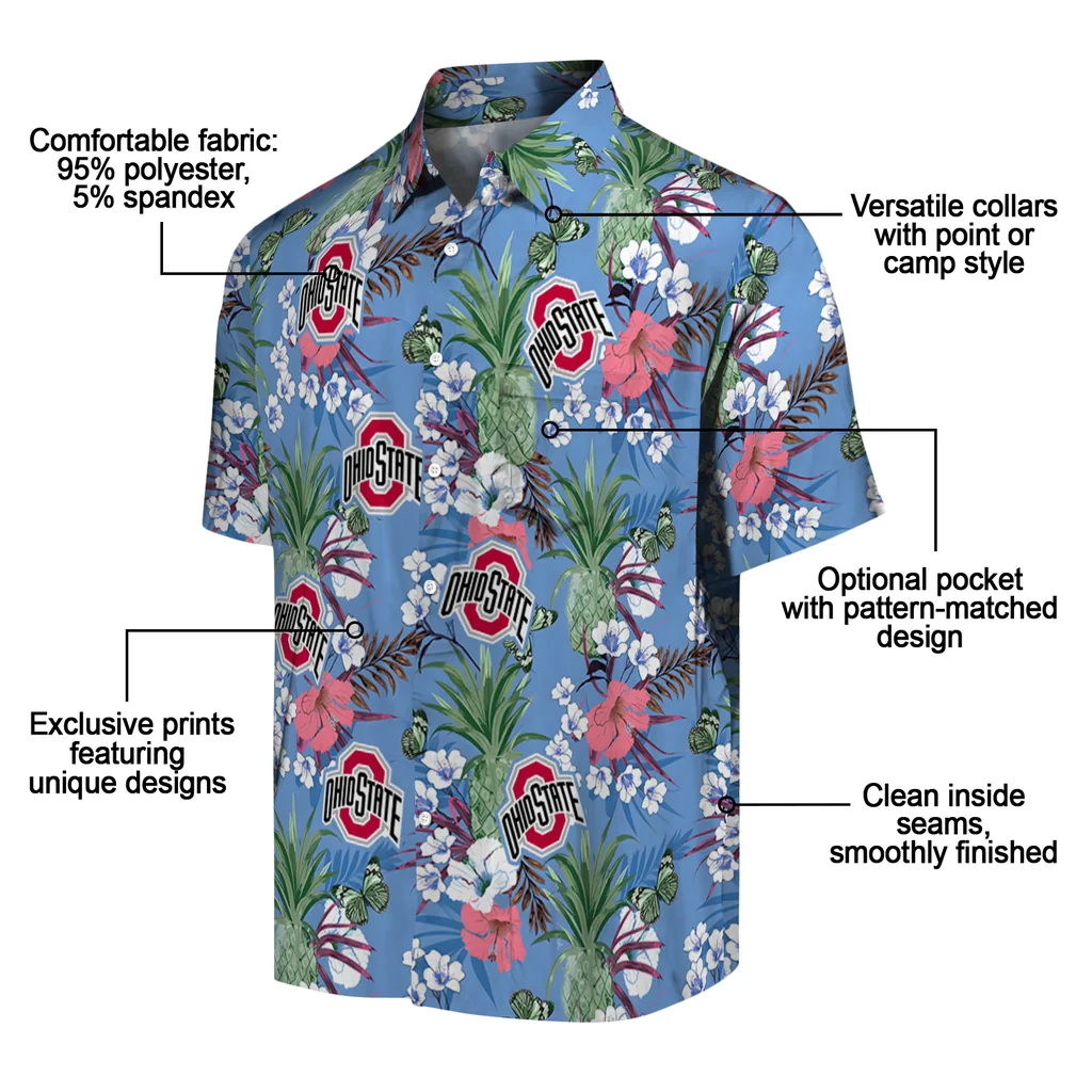 Ohio State Buckeyes Hawaiian Shirt - Pineapple Bouquet ohio state buckeyes pineapple bouquet best sky blue hawaiian shirts new arrival