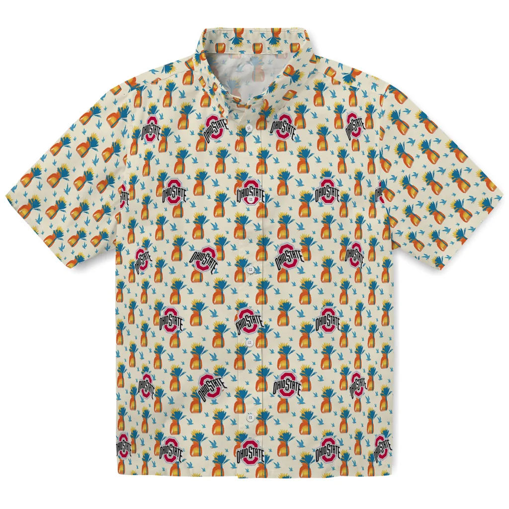 Ohio State Buckeyes Hawaiian Shirt - Pineapple Delight ohio state buckeyes pineapple delight beige hawaiian shirts best selling