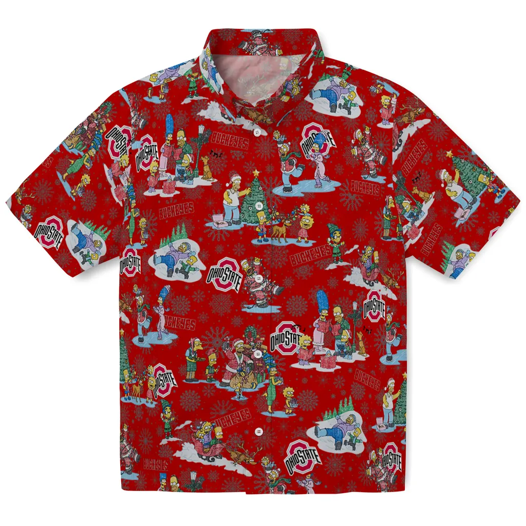 Ohio State Buckeyes Hawaiian Shirt - Simpsons Christmas ohio state buckeyes simpsons christmas scarlet hawaiian shirts best selling