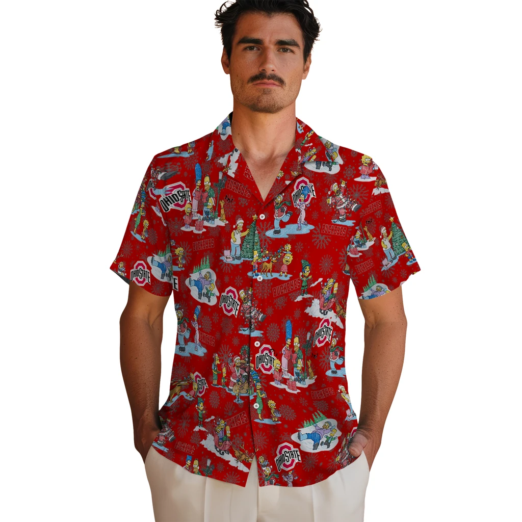 Ohio State Buckeyes Hawaiian Shirt - Simpsons Christmas ohio state buckeyes simpsons christmas scarlet hawaiian shirts fashion forward