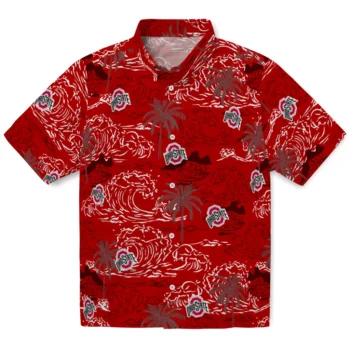 ohio state buckeyes wave palm scarlet hawaiian shirts best selling