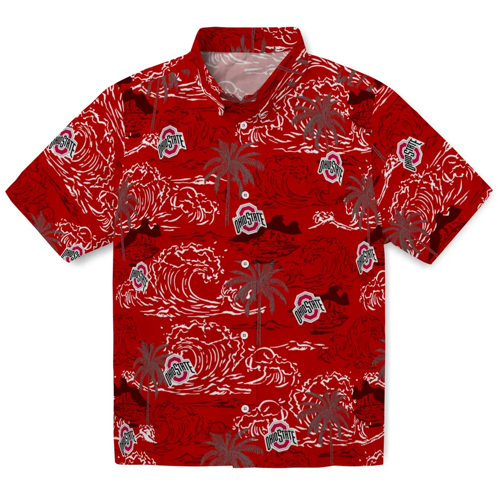 Ohio State Buckeyes Hawaiian Shirt - Wave Palm ohio state buckeyes wave palm scarlet hawaiian shirts best selling