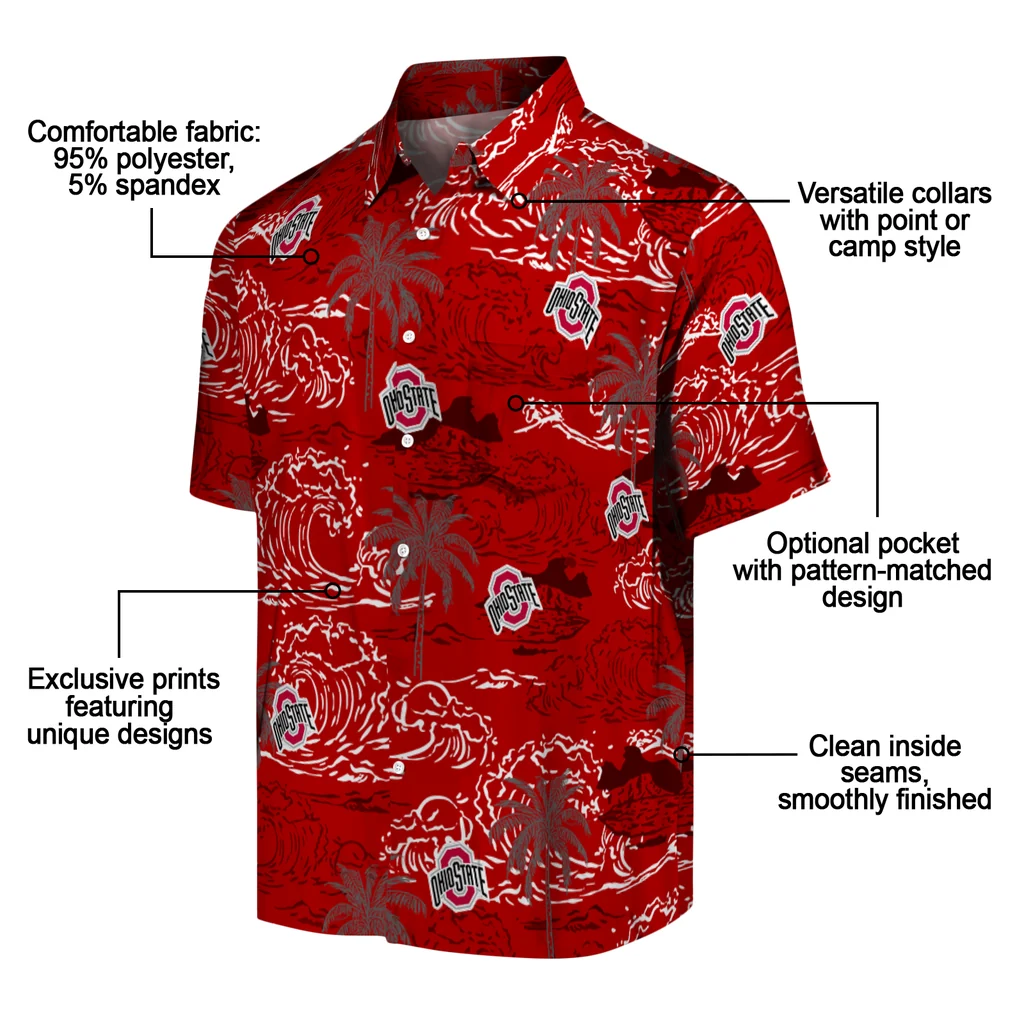 Ohio State Buckeyes Hawaiian Shirt - Wave Palm ohio state buckeyes wave palm scarlet hawaiian shirts new arrival