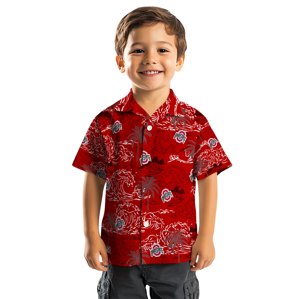 Ohio State Buckeyes Hawaiian Shirt - Wave Palm ohio state buckeyes wave palm scarlet hawaiian shirts top rated