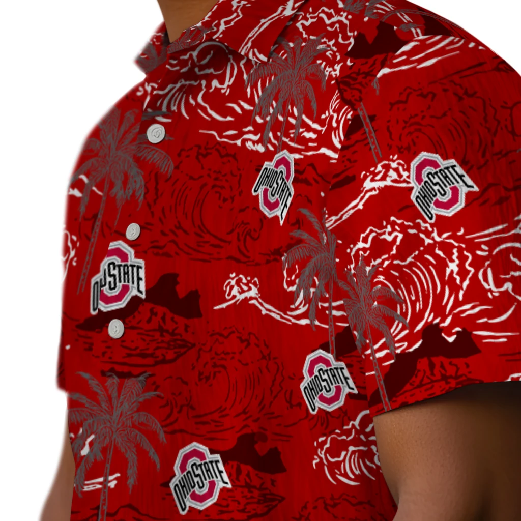 Ohio State Buckeyes Hawaiian Shirt - Wave Palm ohio state buckeyes wave palm scarlet hawaiian shirts trendy