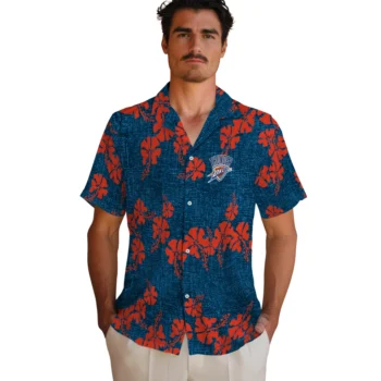oklahoma city thunder hibiscus petals blue hawaiian shirts fashion forward