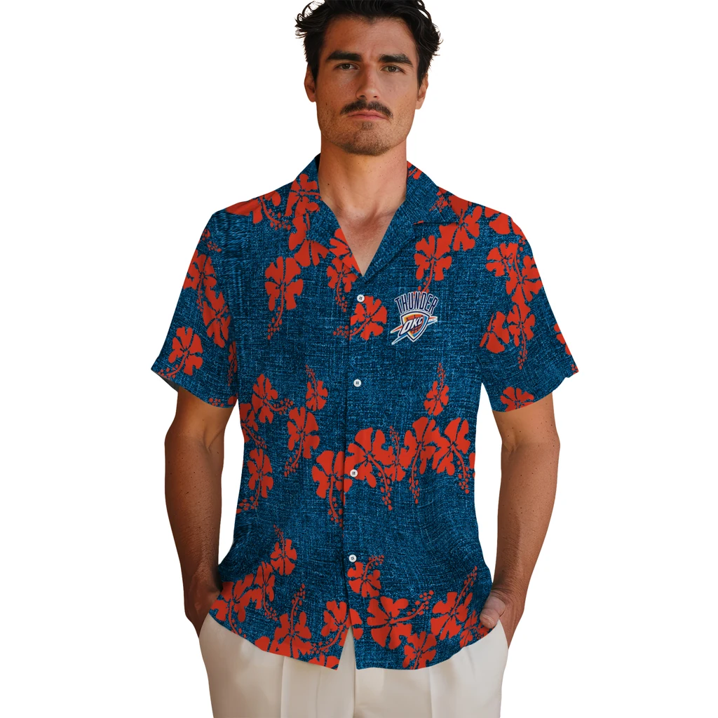 Oklahoma City Thunder Hawaiian Shirt - 50th State Flower oklahoma city thunder hibiscus petals blue hawaiian shirts fashion forward