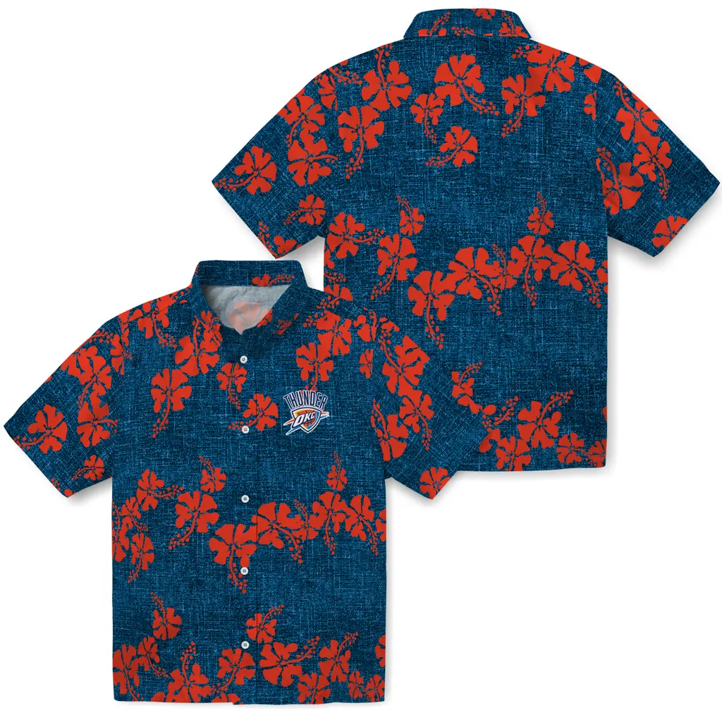 Oklahoma City Thunder Hawaiian Shirt - 50th State Flower oklahoma city thunder hibiscus petals blue hawaiian shirts high quality
