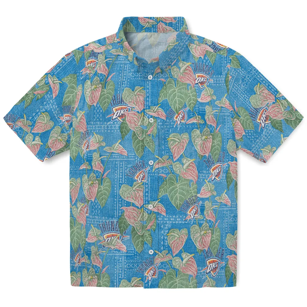 Oklahoma City Thunder Hawaiian Shirt - Anthurium Overlay oklahoma city thunder anthurium overlay blue hawaiian shirts best selling