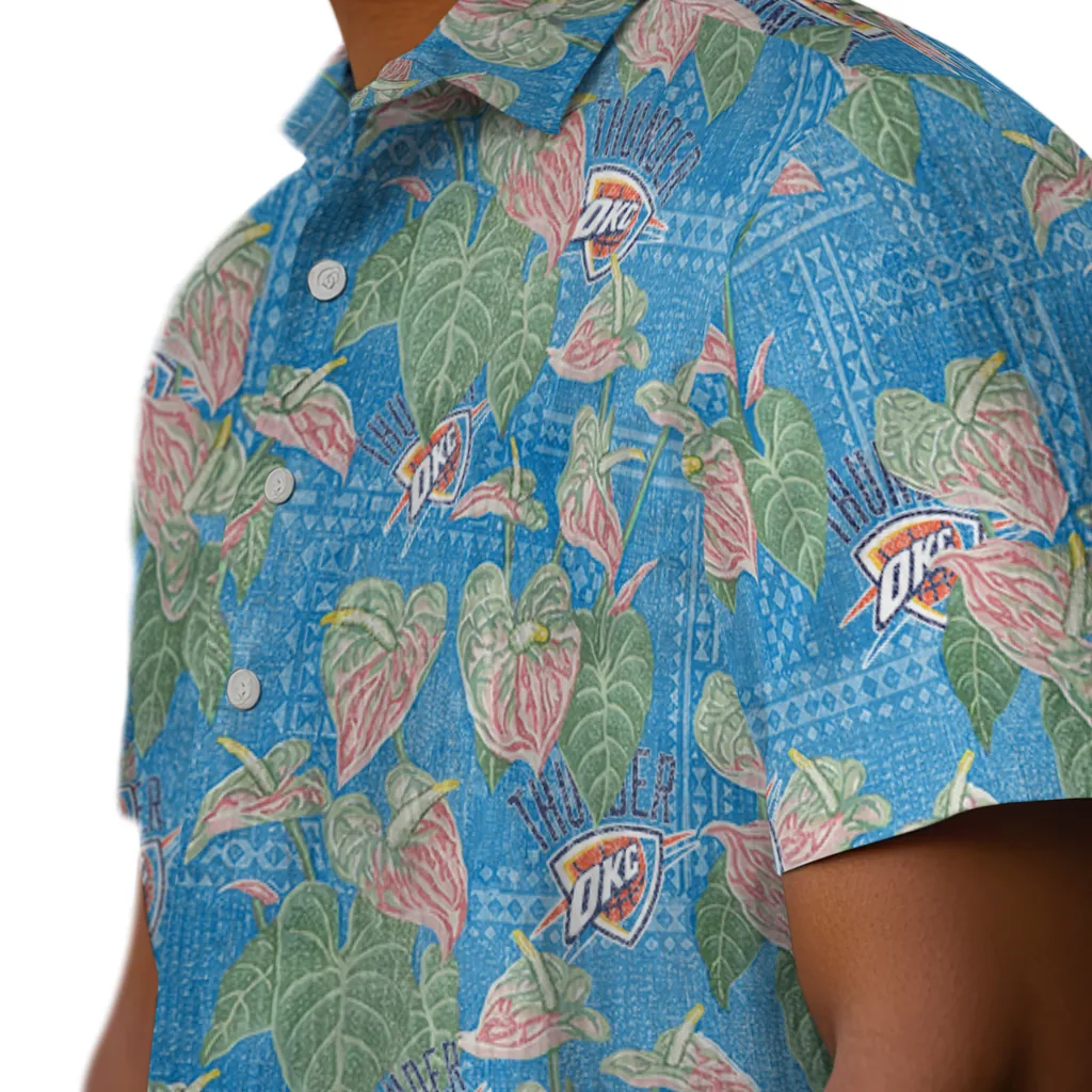 Oklahoma City Thunder Hawaiian Shirt - Anthurium Overlay oklahoma city thunder anthurium overlay blue hawaiian shirts trendy