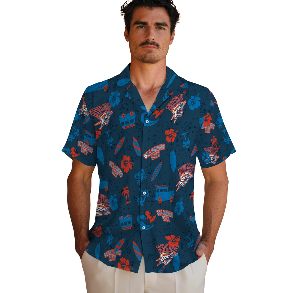 Oklahoma City Thunder Hawaiian Shirt - Beach Vibe oklahoma city thunder beach vibe navy hawaiian shirts fashion forward