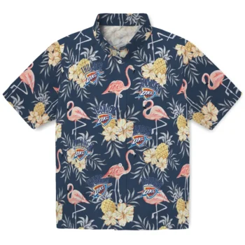 oklahoma city thunder flamingo hibiscus navy hawaiian shirts best selling