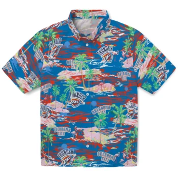 oklahoma city thunder flamingo retreat blue hawaiian shirts best selling