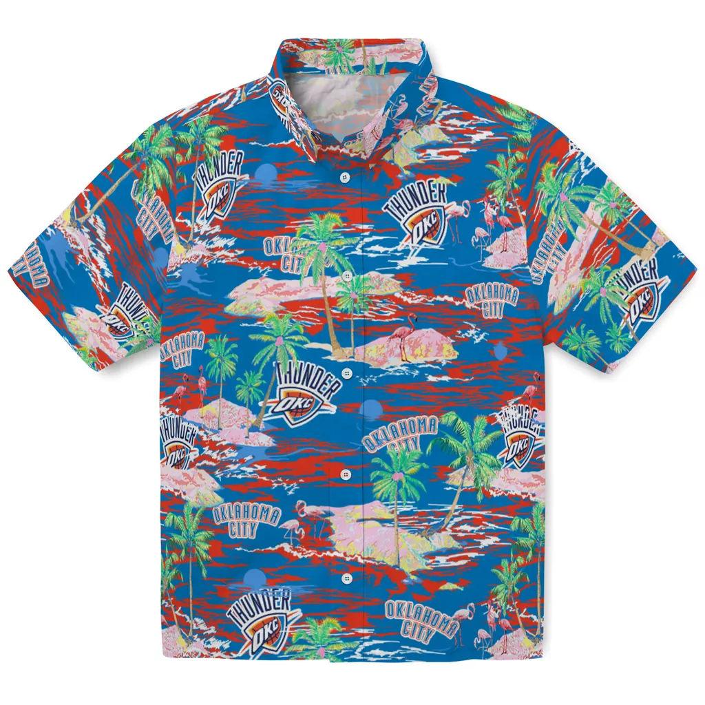 Oklahoma City Thunder Hawaiian Shirt - Hawaii Island oklahoma city thunder flamingo retreat blue hawaiian shirts best selling