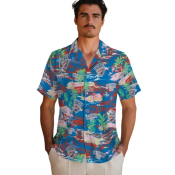oklahoma city thunder flamingo retreat blue hawaiian shirts fashion forward