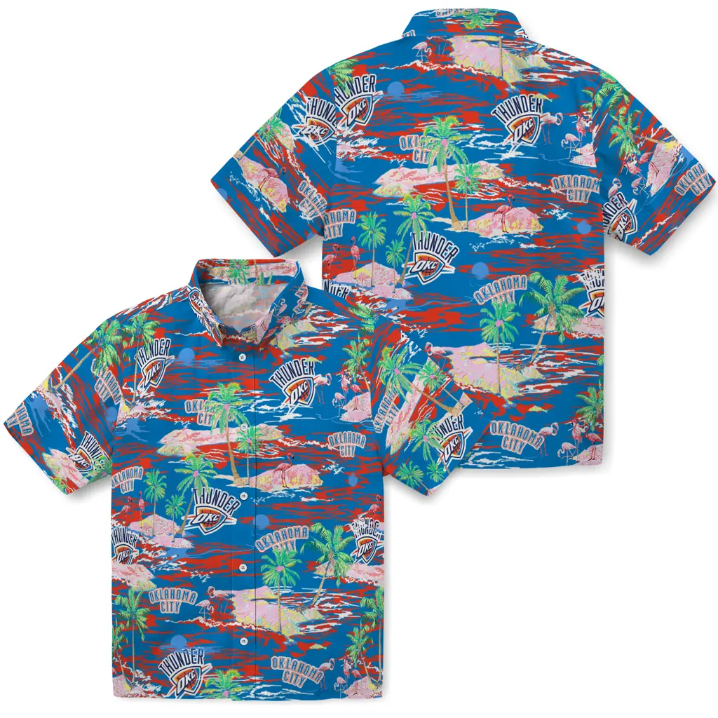Oklahoma City Thunder Hawaiian Shirt - Hawaii Island oklahoma city thunder flamingo retreat blue hawaiian shirts high quality