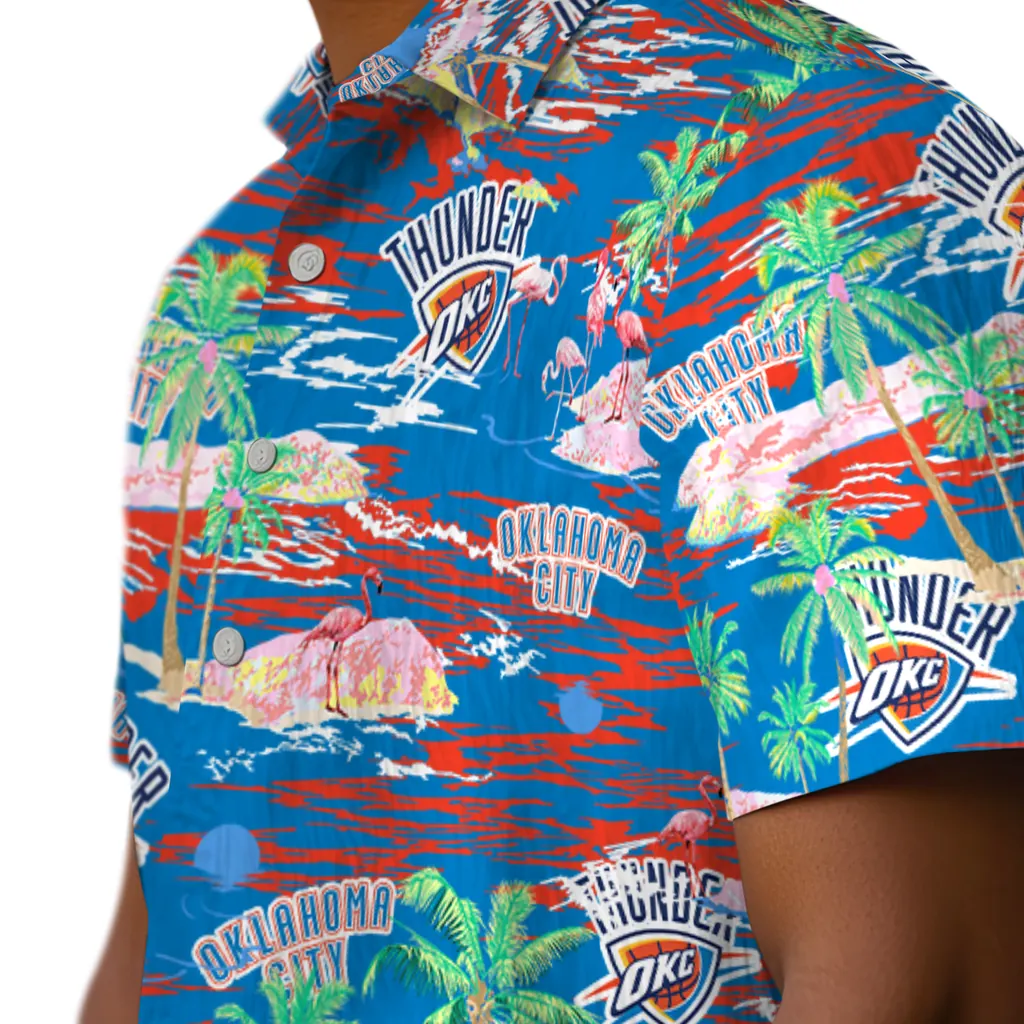Oklahoma City Thunder Hawaiian Shirt - Hawaii Island oklahoma city thunder flamingo retreat blue hawaiian shirts trendy