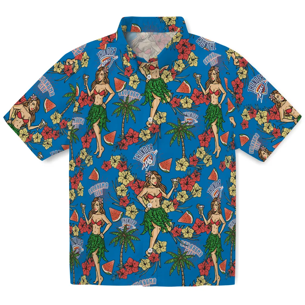 Oklahoma City Thunder Hawaiian Shirt - Hawaiian Girls Design oklahoma city thunder hawaiian girls design blue hawaiian shirts best selling