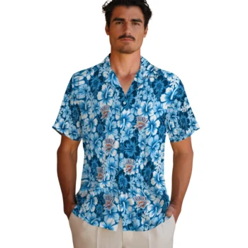 oklahoma city thunder hibiscus blooms blue hawaiian shirts fashion forward