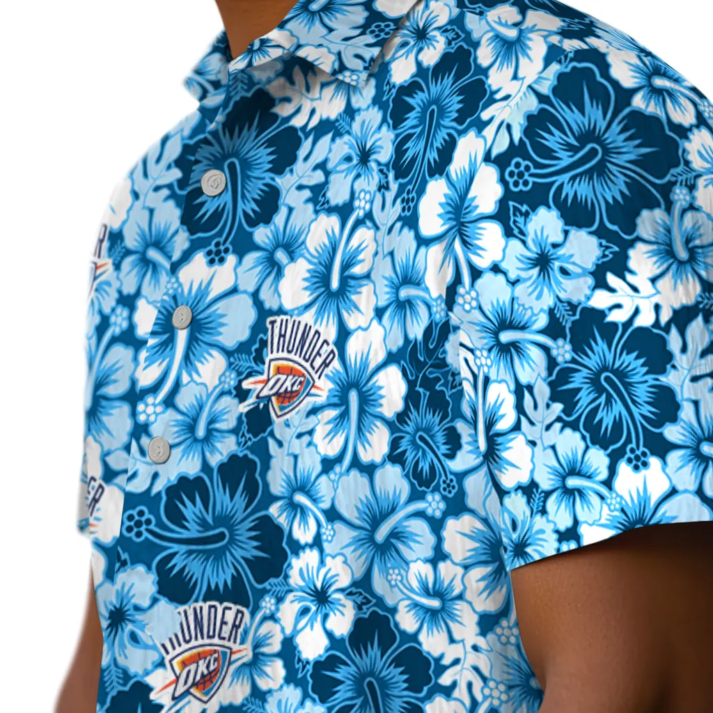 Oklahoma City Thunder Hawaiian Shirt - Hibiscus Blooms oklahoma city thunder hibiscus blooms blue hawaiian shirts trendy