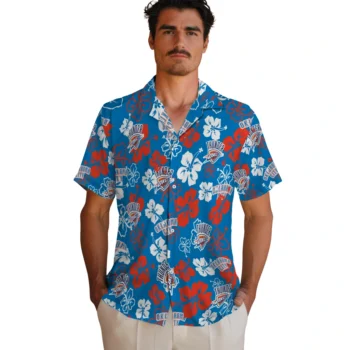 oklahoma city thunder hibiscus bloom blue hawaiian shirts fashion forward