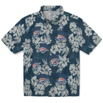 oklahoma city thunder hibiscus flowers navy blue hawaiian shirts best selling
