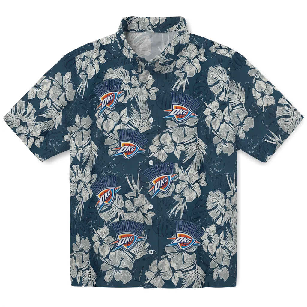 Oklahoma City Thunder Hawaiian Shirt - Hibiscus Flowers oklahoma city thunder hibiscus flowers navy blue hawaiian shirts best selling