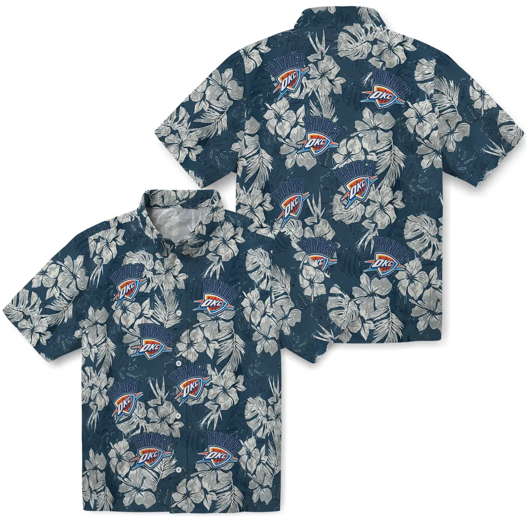 Oklahoma City Thunder Hawaiian Shirt - Hibiscus Flowers oklahoma city thunder hibiscus flowers navy blue hawaiian shirts high quality