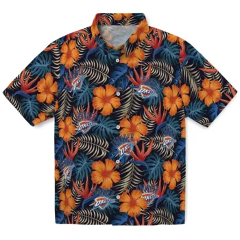 oklahoma city thunder hibiscus foliage hawaiian shirts best selling