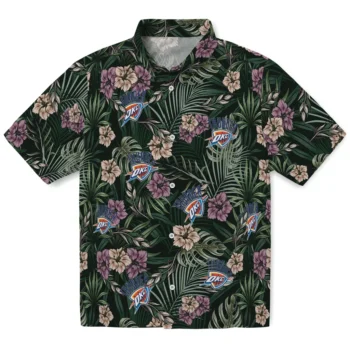 oklahoma city thunder hibiscus leaves pattern green hawaiian shirts best selling