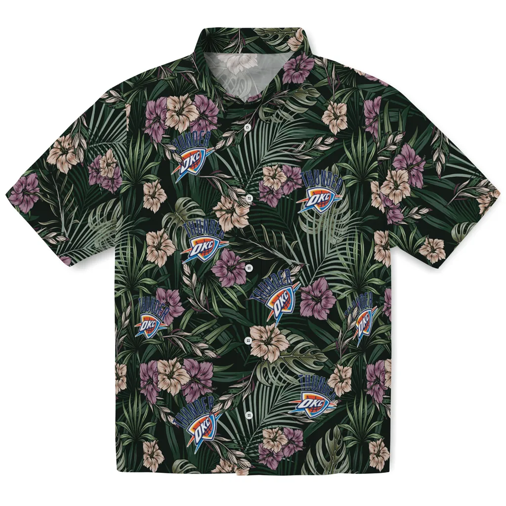Oklahoma City Thunder Hawaiian Shirt - Hibiscus Leaves Pattern oklahoma city thunder hibiscus leaves pattern green hawaiian shirts best selling
