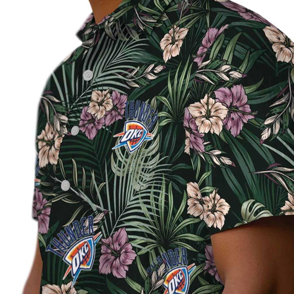Oklahoma City Thunder Hawaiian Shirt - Hibiscus Leaves Pattern oklahoma city thunder hibiscus leaves pattern green hawaiian shirts trendy