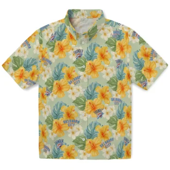 oklahoma city thunder hibiscus mood pale lime yellow hawaiian shirts best selling
