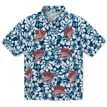 oklahoma city thunder hibiscus motif blue white hawaiian shirts best selling