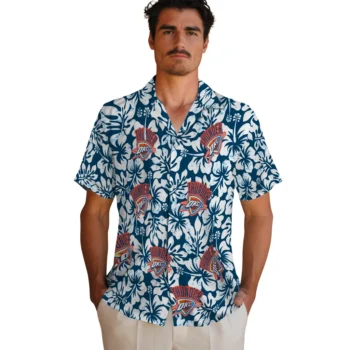 oklahoma city thunder hibiscus motif blue white hawaiian shirts fashion forward
