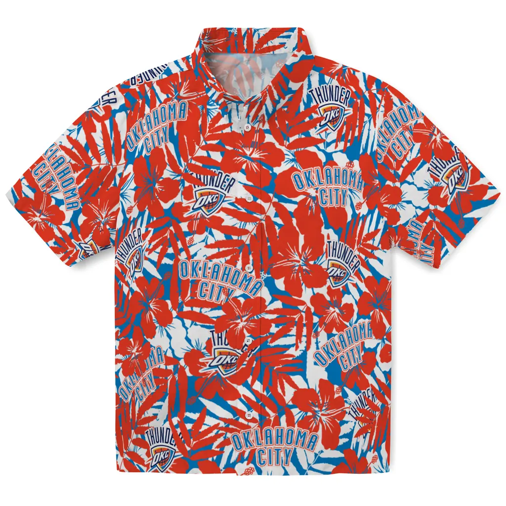 Oklahoma City Thunder Hawaiian Shirt - Hibiscus Overlay oklahoma city thunder hibiscus overlay hawaiian shirts best selling